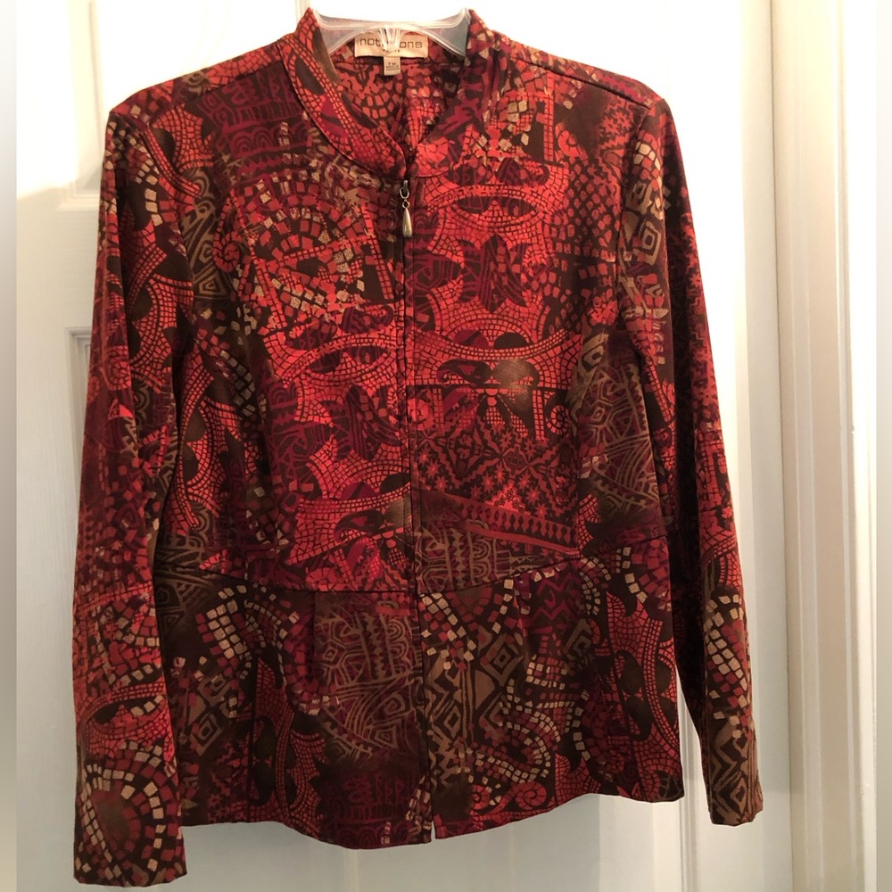 Notations Petite Jacket. MP collarless full zip light weight, machine wash/dry